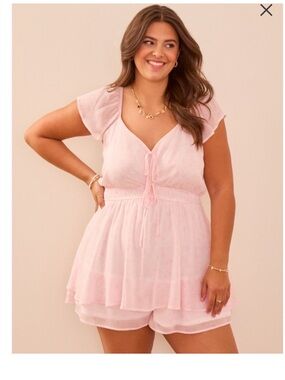 ARULA Soft Pink Floral Tie-Front Romper